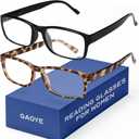 Gaoye +1.25 2-Pack of Reading Glasses - Blue-Light Filter, UV Protection - Readers with Rectangle Frames (1 Black + 1 Leoparde)