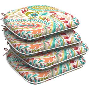 Set of 4 Outdoor Chair Cushions with Ties,Water Repellent Patio Chair Pads 17"x 16" for Outdoor Furniture,Round Corner Seat Cushions for Garden Yard Kitchen Pretty Paisley