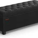 SONGMICS Storage Ottoman Bench, Foot Rest with Legs, 15.7 x 43.3 x 15.7 Inches, End of Bed Bench, Storage Chest, Load up to 660 lb, for Living Room, Bedroom, Entryway, Ink Black ULSF088B01