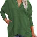 AlvaQ Womens Oversized Sweatshirts Hoodies Fleece Button Neck Hooded Tops Casual Pullover Tunics Winter Outfits 2025 (Green, S)
