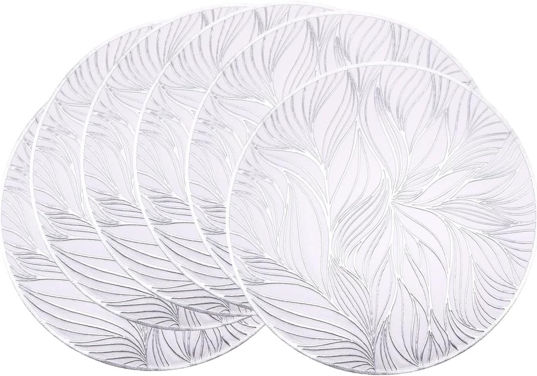 pigchcy Leaf 15 inches Silver Placemats Set of 6 Washable Holiday Decoration Indoor Outdoor, Waterproof Non Slip Party Birthdays Weddings Centerpiece Dinners