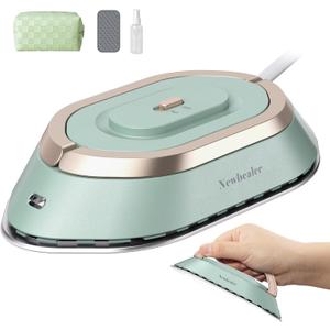Newbealer Travel Iron with Global Voltage, 100-240V Mini Dry Iron for Clothes (No Steam), Max 300W, 60s Heat Up, 302 Non-Stick Ceramic Soleplate, 0.8lbs Ultra-Lightweight (Green)