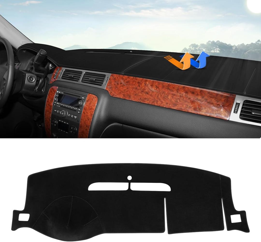 Autorder Dashboard Cover Mat for 2007-2014 Chevrolet Tahoe Suburban/GMC Yukon XL&2007-2013 Chevy Avalanche Silverado 1500 2500 3500 LTZ/GMC Sierra SLT Denali Accessories Upgrade Velvet Dash Cover