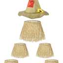SATINIOR 3 Pcs Scarecrow Costume Set Wizard Scarecrow Costume with Hat for Adults Halloween Dress up Accessories