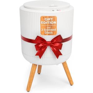 SereneLife Freestanding Towel Warmer 18" Hot Towel Warmer with Legs for Bathroom & Spa, 12L Capacity, Built-In Timer, Aroma Discs & LED Indicator, Fits One Towel or Robe, Gray (White Oak Grain)