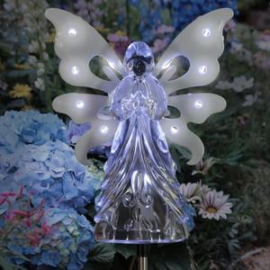 Exhart Garden Solar Lights, Decorative Angel Garden Stake, 13 LEDs, Cute Yard and Pathway Decor, White, 7 x 40 Inch, Large