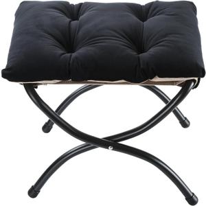 15" Foldable Foot Stool Ottoman with Metal Frame - Washable Black Upholstered Indoor/Outdoor Footrest for Living Room, Bedroom, Patio - Space-Saving Compact Design 15" Foldable Foot Stool Ottoman with Metal Frame - Washable Black Upholstered Indoor/Outdoor Footrest for Living Room, Bedroom, Patio - Space-Saving Compact Design