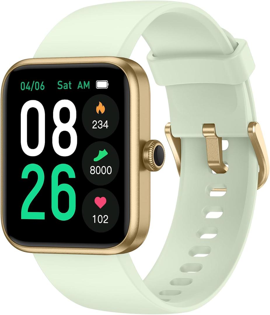 Smart Watch, Fitness Tracker, Heart Rate Monitor, Blood Oxygen, Sleep Tracking Fitness Watch 5ATM Waterproof Smartwatch for Men Women Pedometer Compatible with Android iOS (45mm, Light Green)