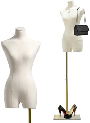Female Mannequin Dress Form Torso, 47"-83" Height Adjustable Display Mannequin Body with Metal Stand, Retro Manikin for Sewing Clothing Jewelry Market Shop (White, A)