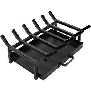 Fireplace Grate 17 Inch with Fireplace Tray Ash Pan,Fireplace Log Holder,Easy-Assembly Fireplace Grates Heavy Duty Cast Iron,Fireplace Tray for Ash Collection with Handle for Indoor Outdoor Firepit