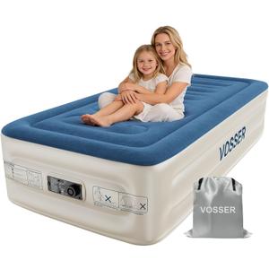 VOSSER Twin Air Mattress with Built-in Pump,Fast & Easy Inflation/Deflation Inflatable Mattress, Foldable Blow Up Mattress with Storage Bag, Inflatable Bed for Home, Camping & Guests
