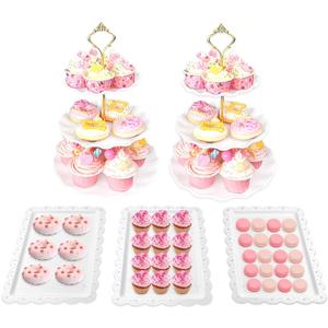 Cake Stand Set-5 Pcs Cupcake Stand Set-Dessert Table Display With 2xlarge 3-Tier + 3x Appetizer Trays Perfect For Wedding Baby Shower Home Birthday Tea Party Decoration(Wave)