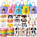 Winrayk 12 Sets Puppy Dog Party Favors Birthday Supplies for Kids, Non-Woven Gift Bag Felt Mask Paw Print Bracelet DIY Sticker Puppy Figure, Goodie Bag Stuffer Girls Boys Dog Themed Party Favors Decor