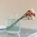 Purse Vase for Flowers, Glass Vase, Fish Bowl with Bubble, Handbag Shape Clear Bottle Body, 10.6" Transparent Bubble Design, Suitable for Birthdays, Holidays, Everyday Decorations, Blue