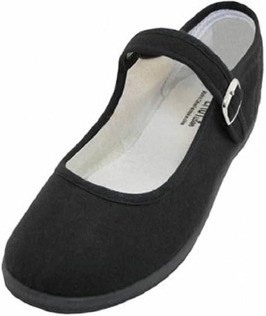 Shoes 18 Womens Cotton China Doll Mary Jane Shoes Ballerina Ballet Flats Shoes (9, 115 Black)