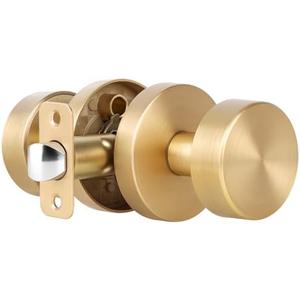 naubea Satin Brass Door Knob Passage Door Knobs Interior Brushed Brass Closet Door Knobs Modern Round Gold Door knob Indoor for Closet Hallway