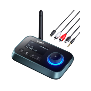 SOOMFON Bluetooth Transmitter for TV 3-in-1 Bluetooth 5.0 Transmitter Receiver for TV to 2 Headphones with LCD Display Adjustable Volume, Optical AUX RCA Bypass for Home Stereo Speaker