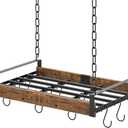 Creso hom Hanging Pot Rack, Pot Hangers for Kitchen with 12 S-Shaped Hooks, Vintage Ceiling Mounted Pan Holder with Raised Edges for Cookware Storage, 24x13 Inch, Rustic Brown and Classic Black