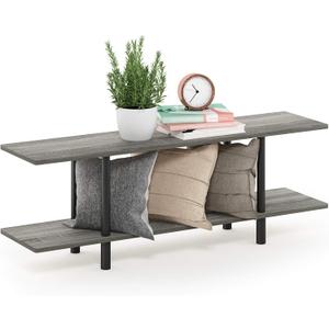 Furinno Turn-N-Tube 2-Tier Multipurpose Wide Shelf, French Oak Grey/Black, 11.61"D x 47.24"W x 16.22"H