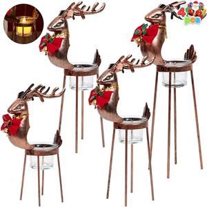 JOYIN 4 PCS Christmas Reindeer Tea Light Candle Holders - Thanksgiving Day Metal Iron Standing Christmas Decorations, Table Decorations Centerpieces for Party Dining JOYIN 4 PCS Christmas Reindeer Tea Light Candle Holders - Thanksgiving Day Metal Iron Standing Christmas Decorations, Table Decorations Centerpieces for Party Dining