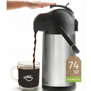 Thermal Coffee Carafe 74Oz, Keeps Drinks Hot for 12Hrs & Cold for 36Hrs, Insulated Stainless Steel Coffee Carafe for Hot Drinks, Easy One-Handed Dispensing for Office, Home, Party, Durable Tea Flask (Silver)