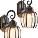 Dusk to Dawn Outdoor Wall Light Vintage Wall Lamp Outside with IP65 Sensor Exterior Light Fixtures Wall Mount Porch Light E26 Exterior Wall Sconces in Black with Gold Rim for House 2-Pack