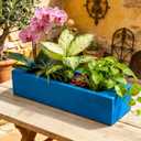 Versatile Oblong Faux Succulent Arrangement Rectangular Planter for Indoor/Outdoor Weatherproof, Easy-Move Cozy Nature Accent for Desks, Balconies & Entryways Blue