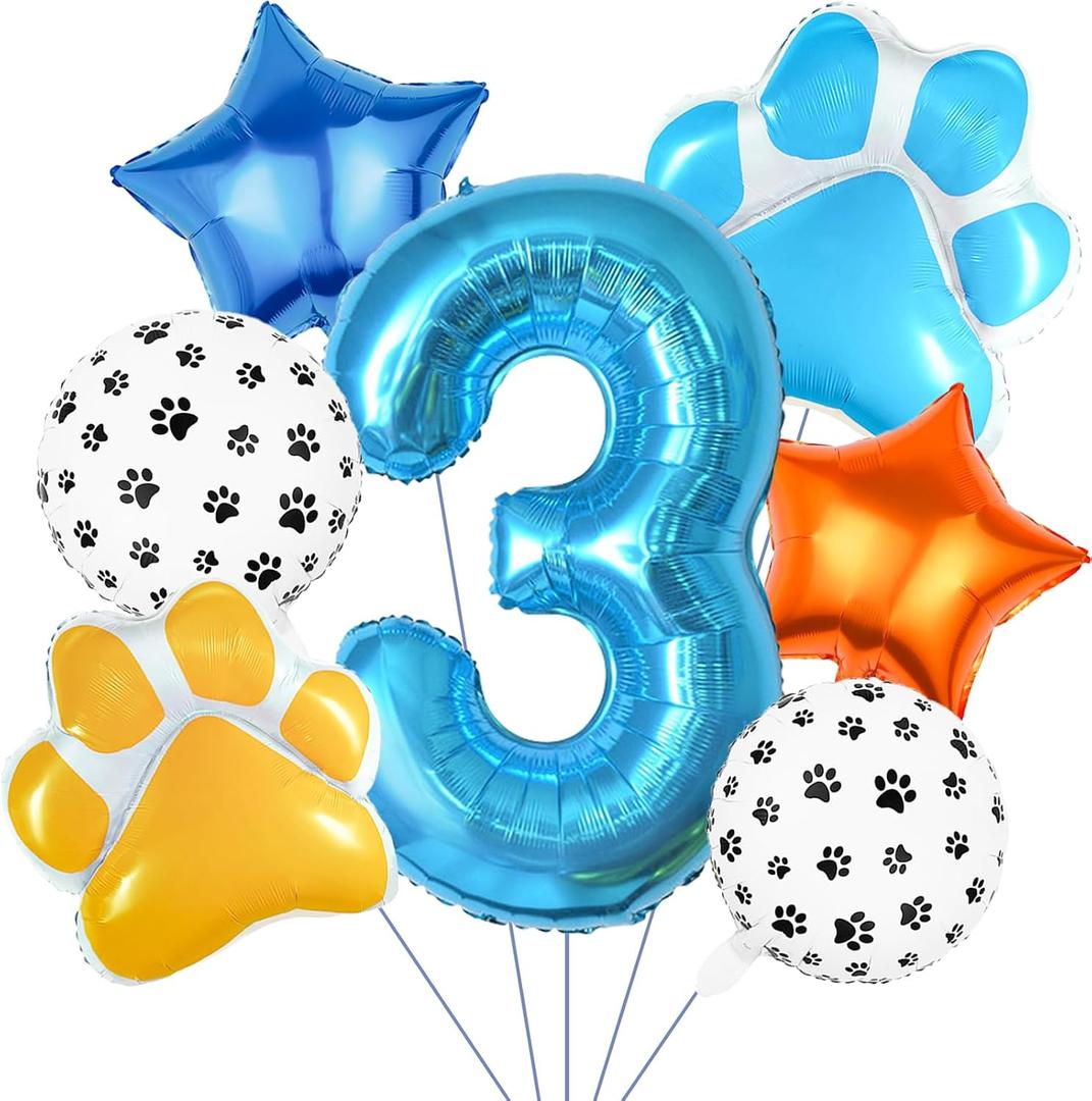 Dog Balloons Decoration Supplies Include 40 IN Number 3 Balloon Dog Paw Balloons Paw Print Balloon for Pet Dogs Themed 3rd Birthday Decorations for Girls Boys
