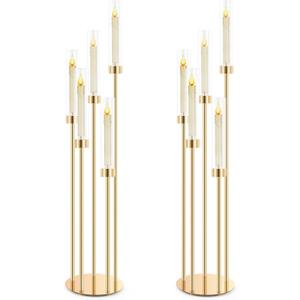 Gold Floor Candelabra, 2 Pack 5-Arm Candle Holders with Acrylic Shades