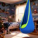 Y- STOP Kids Pod Swing Seat, Hanging Hammock Chair Swing with Inflatable Pillow, Sensory Swing Chair with Pocket for Outdoor and Indoor (Blue)