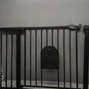 Babelio 36-56" Extra Wide Auto Close Baby Gate with Cat Door, Pet Gate Indoor with Extra Wide Walk Thru Door, Metal Dog Gate for Doorway, Stairs, Includes 4 Wall Cups and 3 Extension Pieces, Black