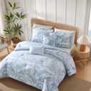 Tommy Bahama - Queen Comforter Set, 100% Cotton Slub Fabric with Soft Breathable Texture, 5 Piece Bed Set with Matching Pillowcases & Bonus Throw Pillows (Palm Serenity Blue)