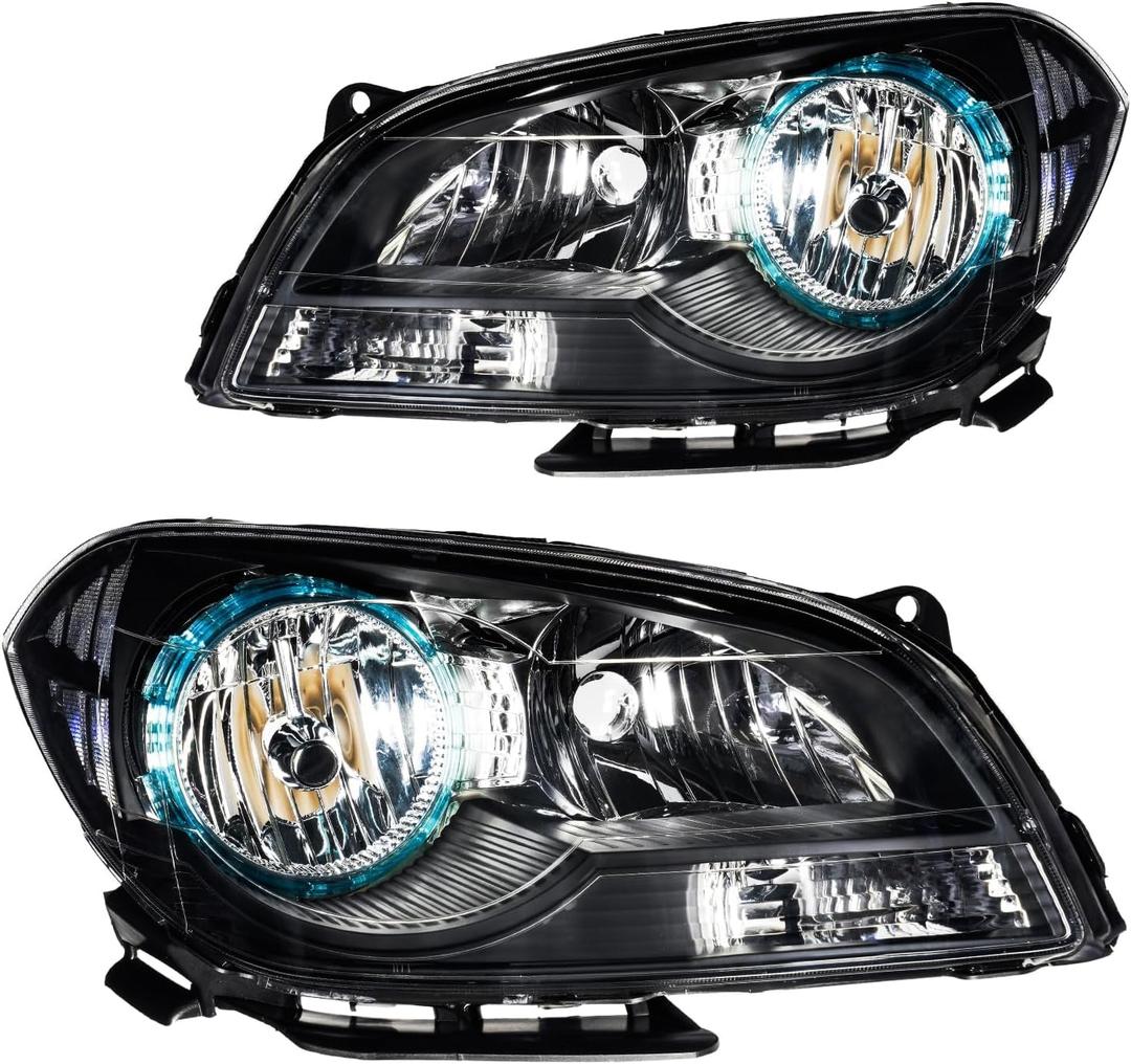 Torchbeam Headlight Assembly Compatible with Malibu 2008 2009 2010 2011 2012 Black Housing Clear Reflector Driver and Passenger Side