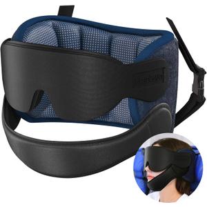 Sarisun Travel Pillows for Airplanes with Sleep Eye Mask, Chin Strap, Airplane Pillow for Long Flights, Car Road Trip, 360 Headrest, Stop Bobblehead, FSA HSA Eligible, Mottled Blue