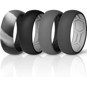 ThunderFit Men's Air Groove 7.8mm Wide 1.8mm Thick Silicone Rings, Variety Multipack 1-7
