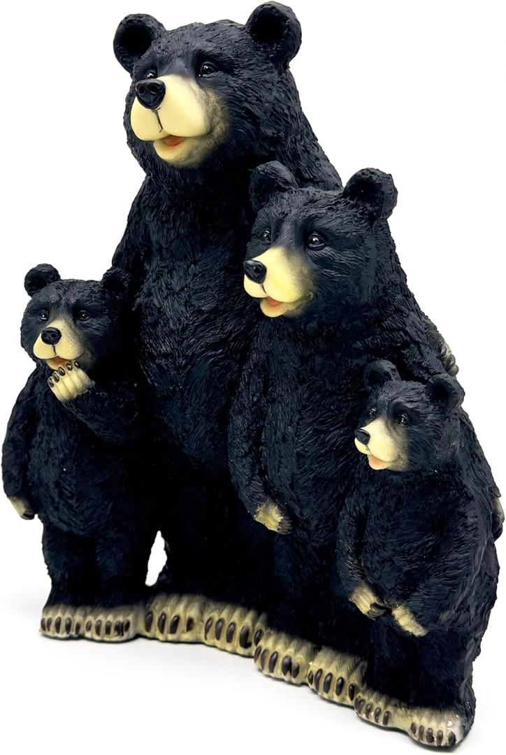 Black Bear Family Resin Statue Sculpture Figurine Decorative for Home, Office, Living Room, Desktop Display