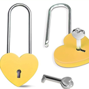 Single Heart Lock with Key 3.5 Inches, 50mm Love Padlock Matte Finish Yellow Metal Love Lock for Lovelock Bridge, Card Box, Jewelry Box, Diary Book, Handbag