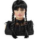 Long Black Braided Wig with Bang for Kids Girls Gothic Party Cosplay Hair for Halloween Costume Dress-up