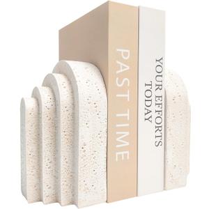 Heavy Duty Book Ends For Shelves, Decorative Stopper Resin Decor Bookends Books, Modern Home Aesthetic Aesthetically Pleasing Layered Arch Design, Set Of 2
