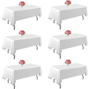 6 Pack White Table Cloth Rectangle,60x102 inch Table Cloths for 6 Foot Rectangle Tables Washable and Reusable Table Cloths,Polyester Fabric Table Cover for Party,Wedding,Buffet