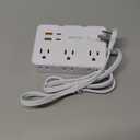 Surge Protector Power Strip with Flat Plug, 3 FT Extension Cord with 6 AC Outlets 4 USB Ports,1050J Surge Protection, Wall Mountable Charging Station for Office, Home, White