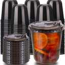 12oz Disposable Stemless Glasses With Strawless Sip Lids,PET Disposable Drinking Cups,Clear Plastic Wine Glasses for Parties Birthday,Wedding,Meeting,Christmas Party Supplies. (100, Black)