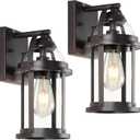 OKELI Dusk to Dawn Outdoor Wall Lights, Waterproof Lighting Fixtures Rustic Farmhouse Wall Lanterns with Clear Glass Shades Anti-Rust Outside Lights for Garage Patio Porch(Brown, 2 Pack)