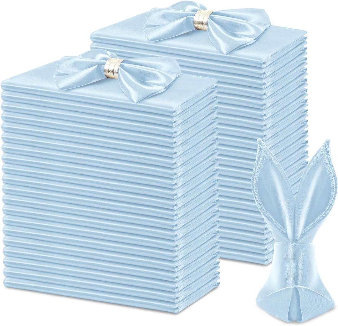 KKJIAF 50 Pack Light Blue Square Satin Napkins 17x17 Inch Soft Smooth Cloth Napkins Silky Table Napkin for Wedding Banquet Party Decoration