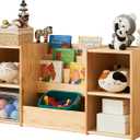 F3C | Montessori Bookshelf and Toy Storage | 3-Section Kids Bookshelf for Organizing Books | 2-Shelf Toy Organizers and Storage Cabinet | Natural Wood Bookcase with Storage | Kids Organizer