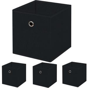 13 inch Record cubes storage bins,collapsible fabric storage cubes Decorative storage basket,apply to clothes organizer box,shelves in closet,laundry,daycare centers,offices,4 Pack(Black)