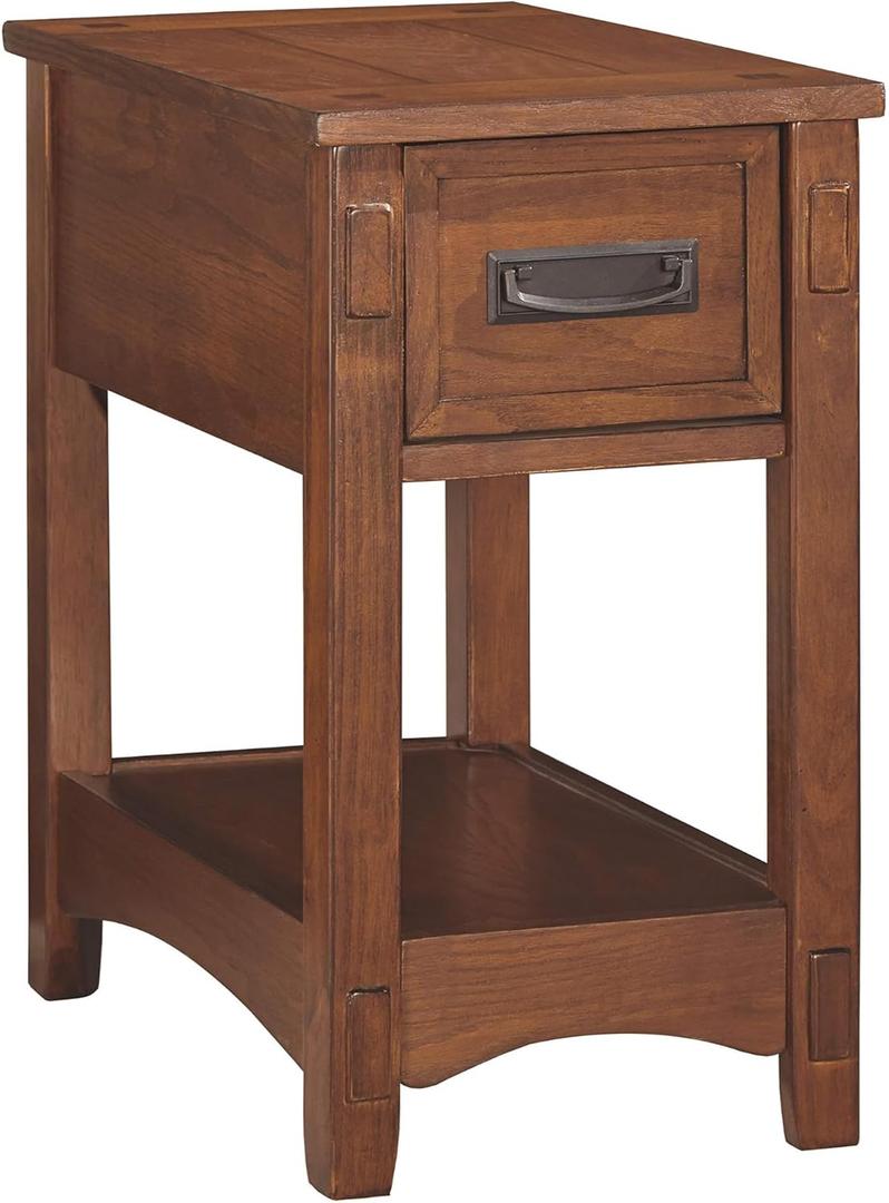 Signature Design by Ashley Breegin End Table With Drawer and Shelf, Mission-Style, Veneers and Wood Construction for Living Rooms and Bedrooms, 13' x 22'