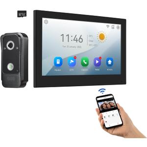 Wifi Wired Video Doorbell System (Wiring Required), 10 Inch High-Definition Monitor +Ring Camera, Support Two-Way Intercom Tuya APP Remote Control & 1080P IR Night Vision for Villa Home Apartment