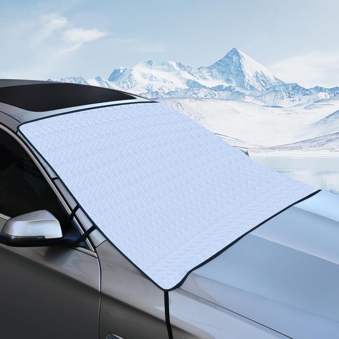 Tecoom Car Windshield Cover for Ice and Snow, 4 Layers Hail Sun Rain Protection, Waterproof Winter Frost Protector Exterior Front Window Covers Universal for Car SUV Van All Weather 68.5" x 47"