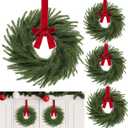 4 Pack 11 Inch Mini Christmas Wreath Small Christmas Kitchen Cabinet Wreaths with Red Velvet Bow Artificial Norfolk Pine Wreath Outdoor Christmas Wreaths for Windows Door Chairs Wall Stairs Home Decor